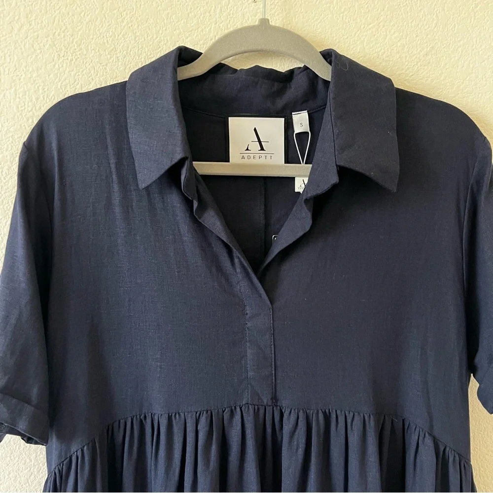 NWT 100% Linen Babydoll Midi Shirt Dress Pockets Coastal Size Small - Picture 5 of 15